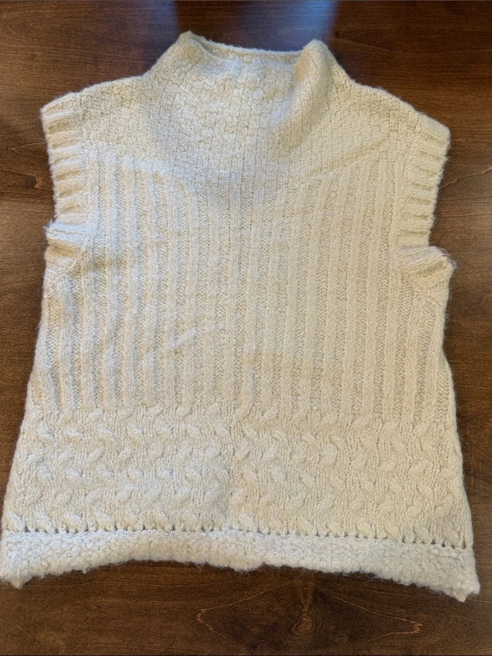 Hem & Thread Cream Cable-Knit Turtleneck Sleeveless Sweater